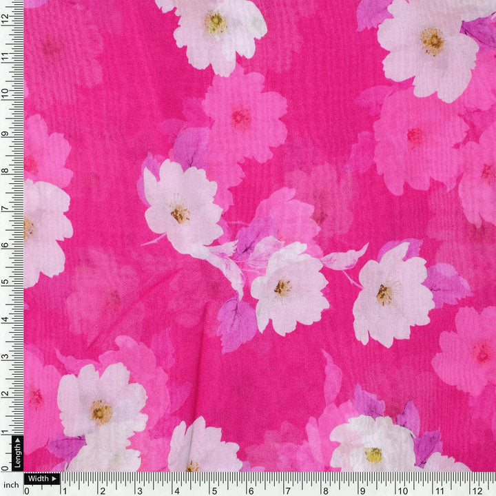 Attractive White Daffodil Flower Digital Printed Fabric - Pure Georgette - FAB VOGUE Studio®
