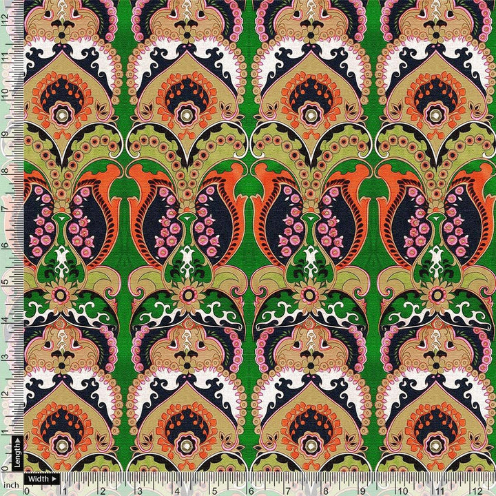 Green Aboriginal Damask Digital Printed Fabric - FAB VOGUE Studio®