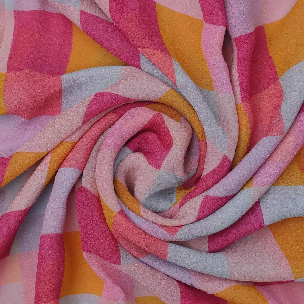 Buffalo Checks Pink And Yellow Digital Printed Fabric - Pure Georgette – pg 0 ta08371 110 buffalo checks pink and yellow digital printed fabric pure georgette 1