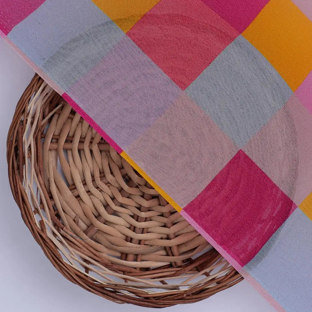 Buffalo Checks Pink And Yellow Digital Printed Fabric - Pure Georgette – pg 0 ta08371 110 buffalo checks pink and yellow digital printed fabric pure georgette 2