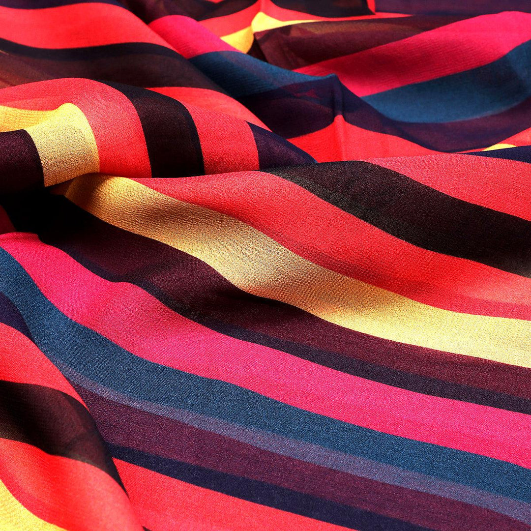 Bengal Stripes Multicolour Strips Digital Printed Fabric - Pure Georgette - FAB VOGUE Studio®