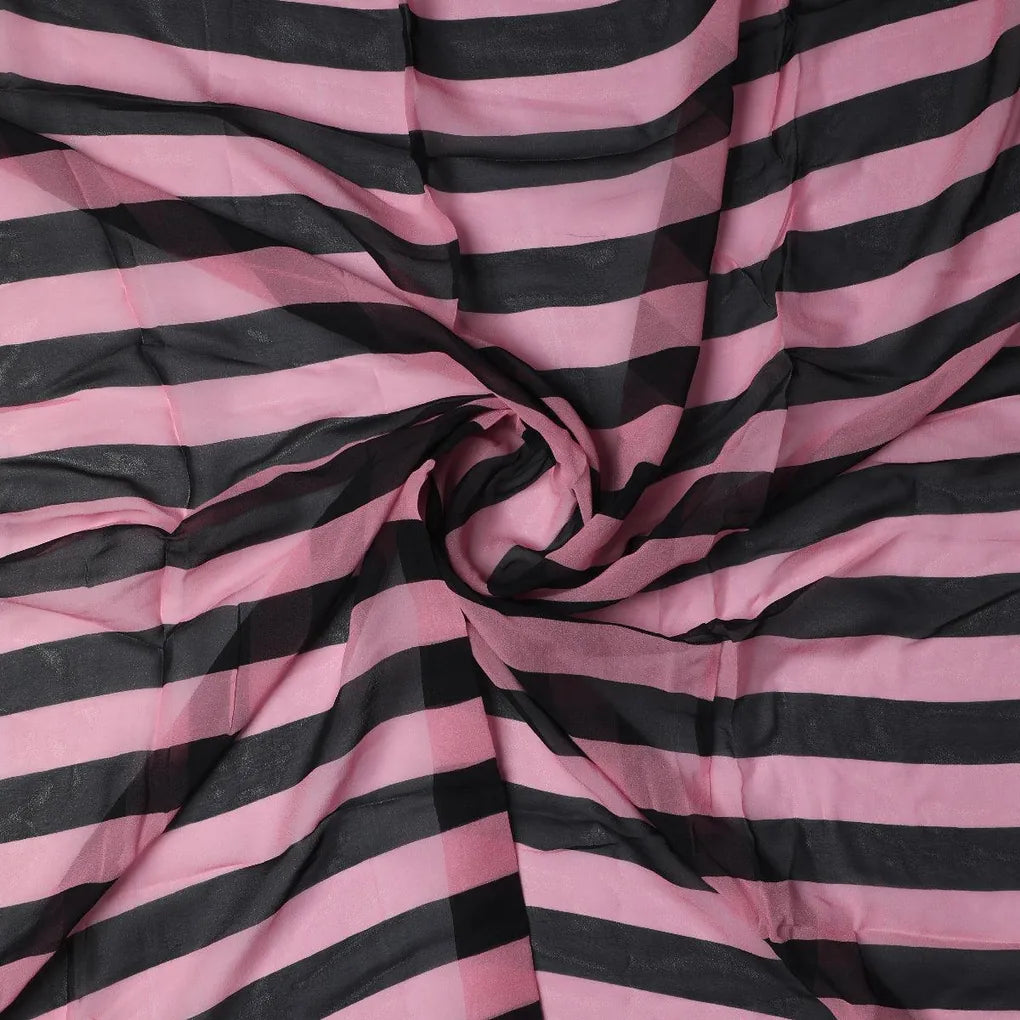 Bayadere Stripes Black With Pink Digital Printed Fabric - Pure Georgette – pg 0 ta08373 110 bayadere stripes black with pink digital printed fabric pure georgette 1