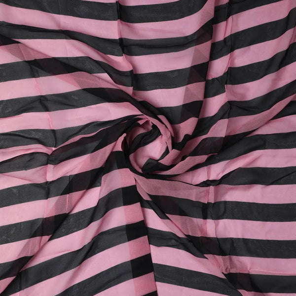 Bayadere Stripes Black With Pink Digital Printed Fabric - Pure Georgette – pg 0 ta08373 110 bayadere stripes black with pink digital printed fabric pure georgette 1