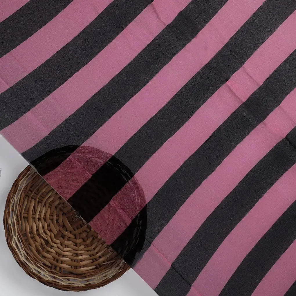 Bayadere Stripes Black With Pink Digital Printed Fabric - Pure Georgette – pg 0 ta08373 110 bayadere stripes black with pink digital printed fabric pure georgette 2