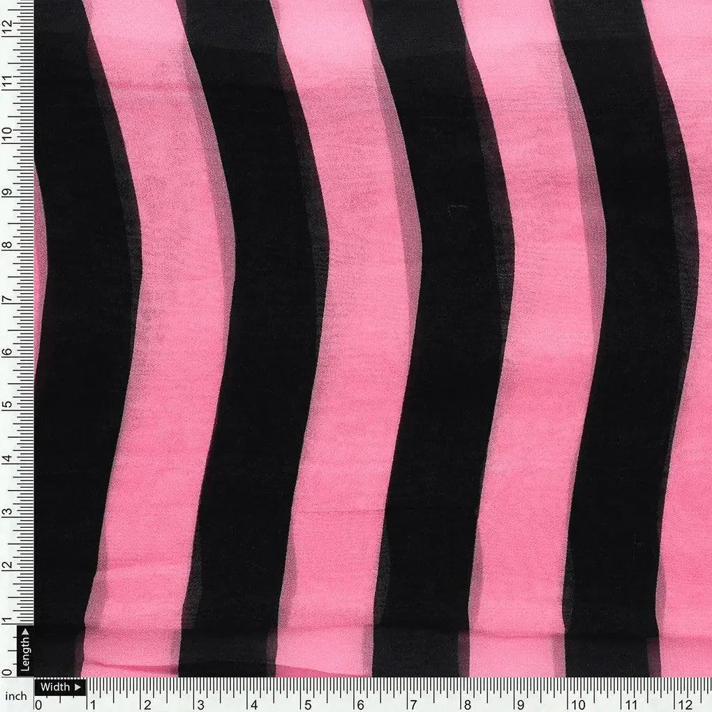 Bayadere Stripes Black With Pink Digital Printed Fabric - Pure Georgette – pg 0 ta08373 110 bayadere stripes black with pink digital printed fabric pure georgette 4