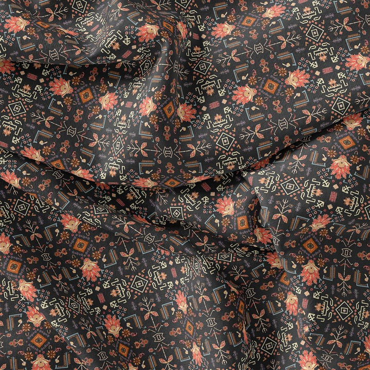 Metallese Seamless Leafs Patterns Digital Printed Fabric - Pure Georgette - FAB VOGUE Studio®