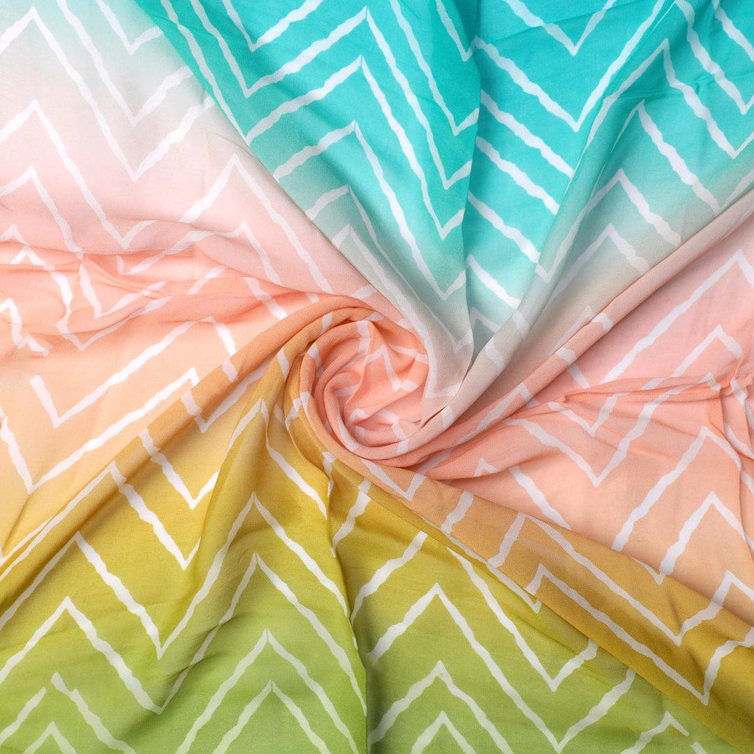 Seamless Multicolours Zigzag Digital Printed Fabric - Pure Georgette - FAB VOGUE Studio®