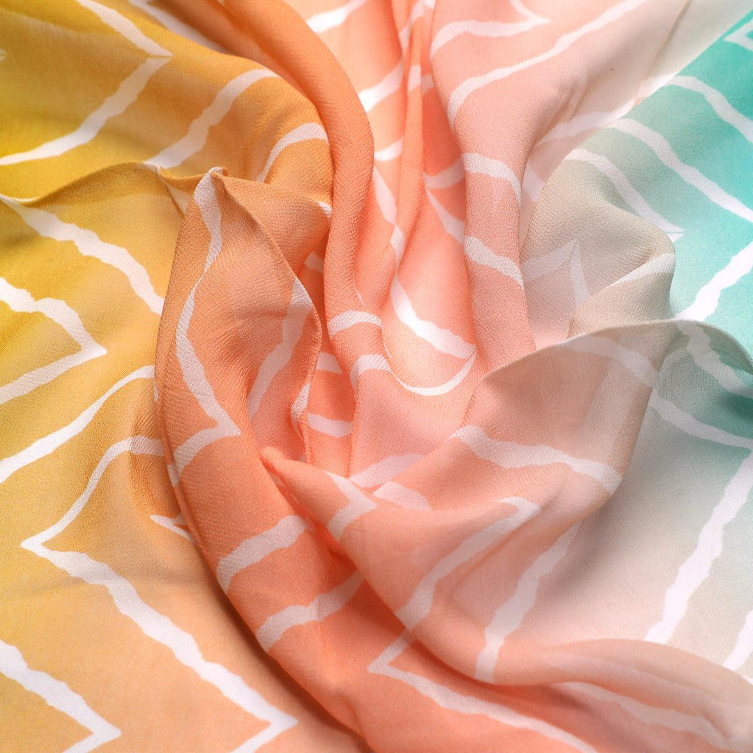 Seamless Multicolours Zigzag Digital Printed Fabric - Pure Georgette - FAB VOGUE Studio®
