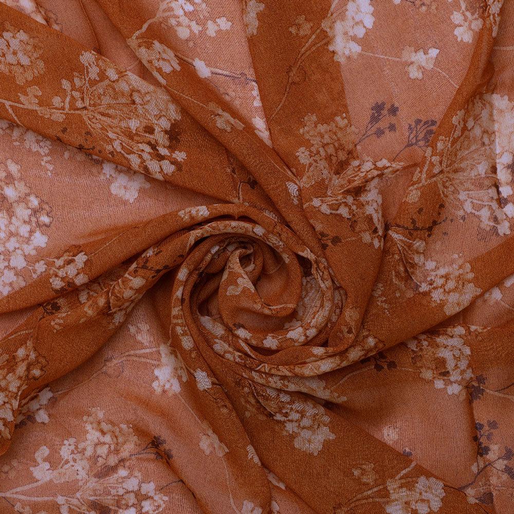 Brown Brush Painted Flower Digital Printed Fabric - FAB VOGUE Studio®