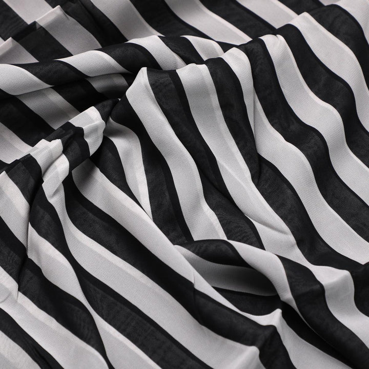 Decorative Black And White Zebra Digital Printed Fabric - Pure Georgette - FAB VOGUE Studio®