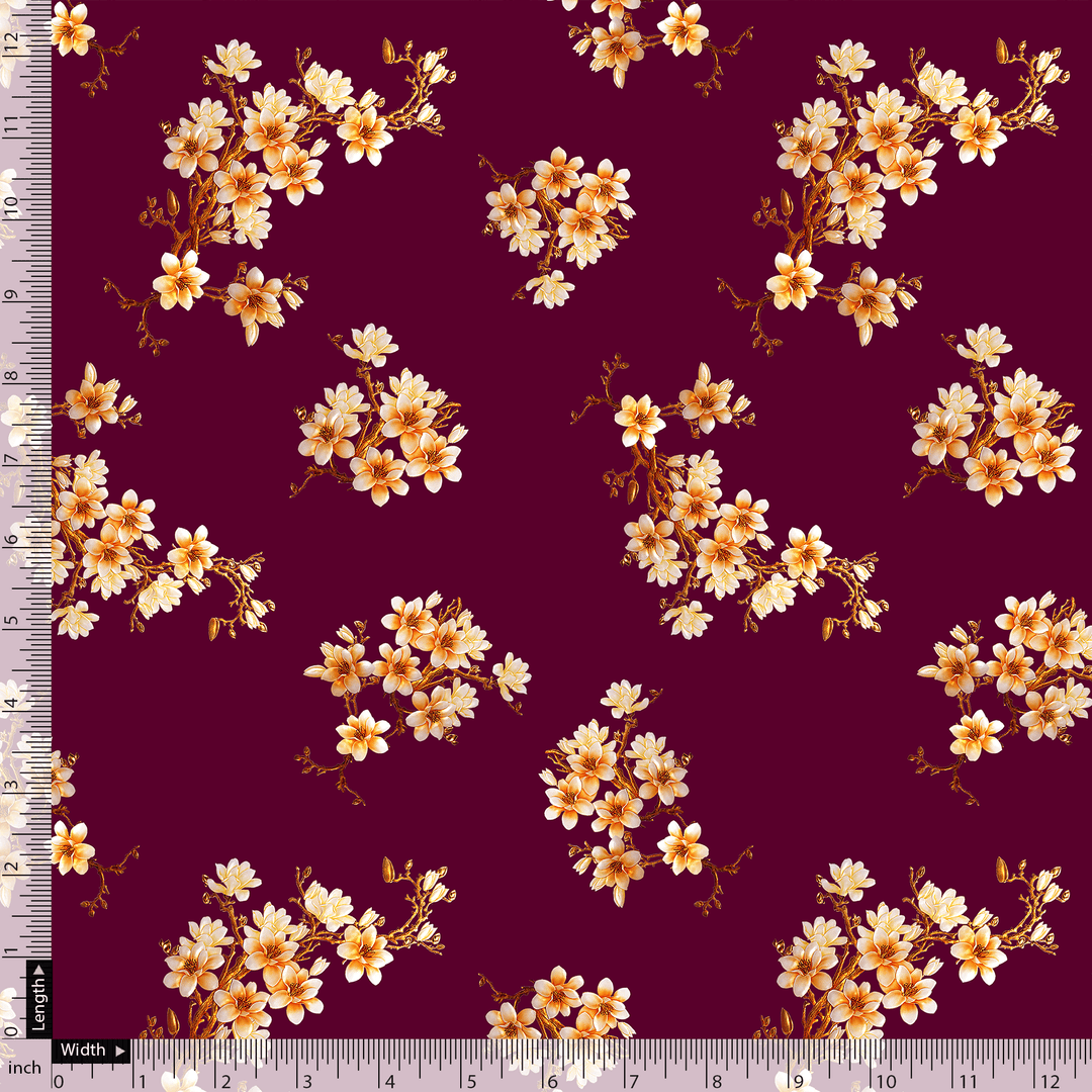 Attractive Yellow Lily Floral Flower Digital Printed Fabric - Pure Georgette - FAB VOGUE Studio®