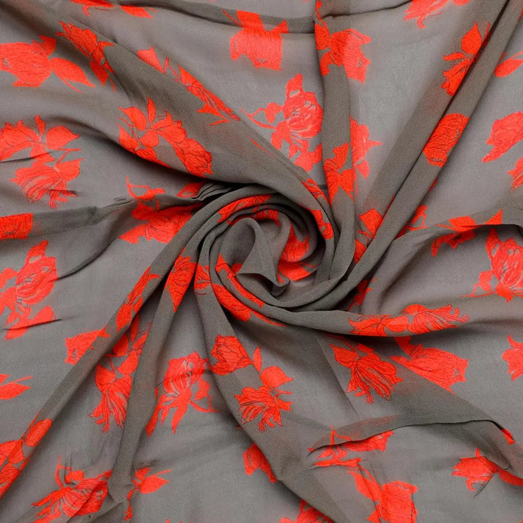 Tulips Roses With Orange Colour Digital Printed Fabric - Pure Georgette – pg 0 ta08519 110 tulips roses with orange colour digital printed fabric pure georgette 1