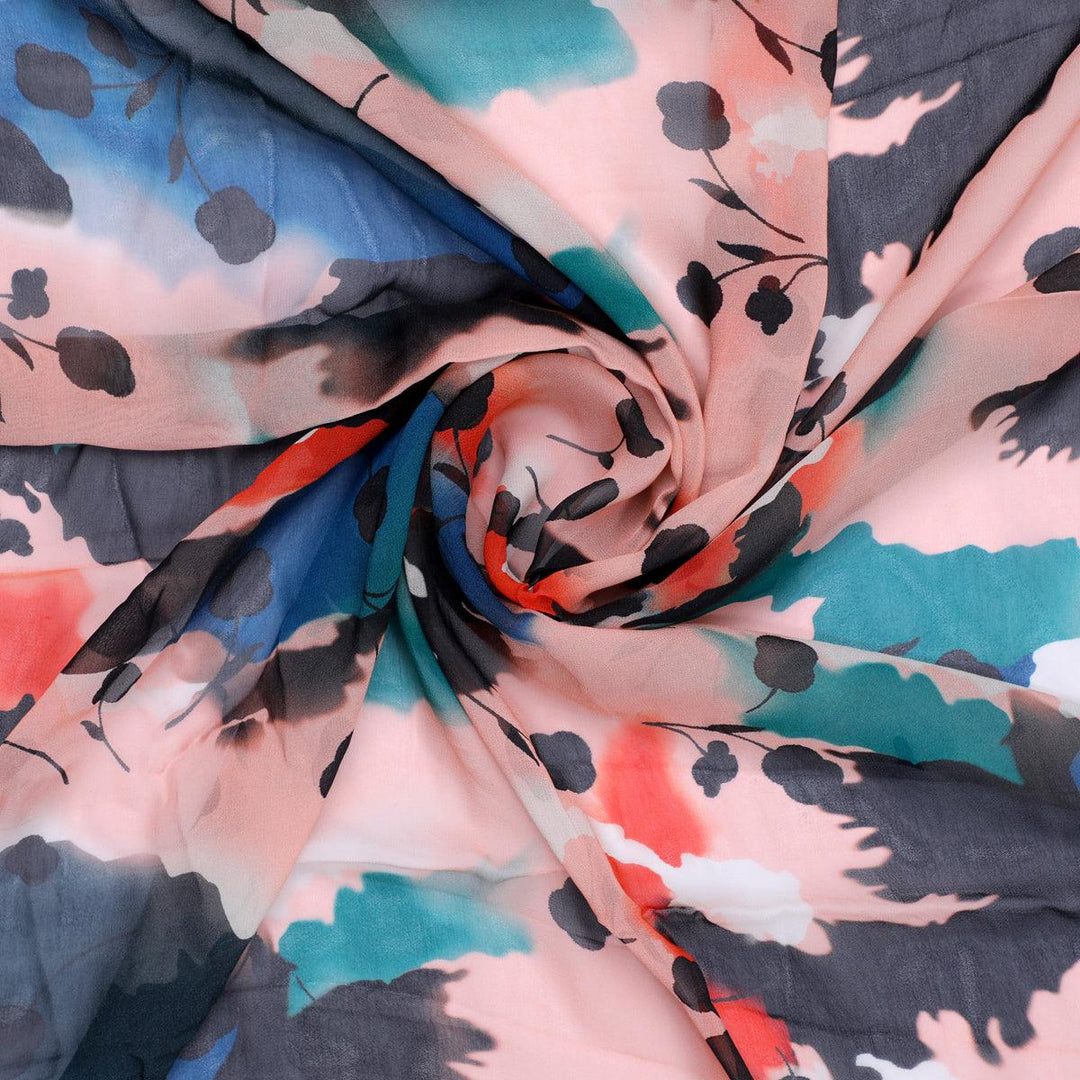 Watercolour Spot With Flower Digital Printed Fabric - Pure Georgette - FAB VOGUE Studio®