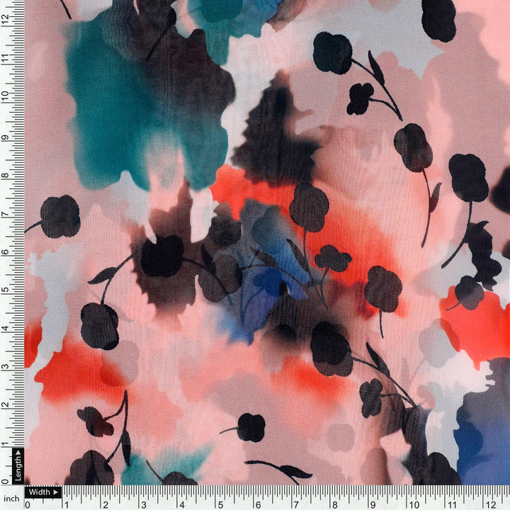 Watercolour Spot With Flower Digital Printed Fabric - Pure Georgette - FAB VOGUE Studio®