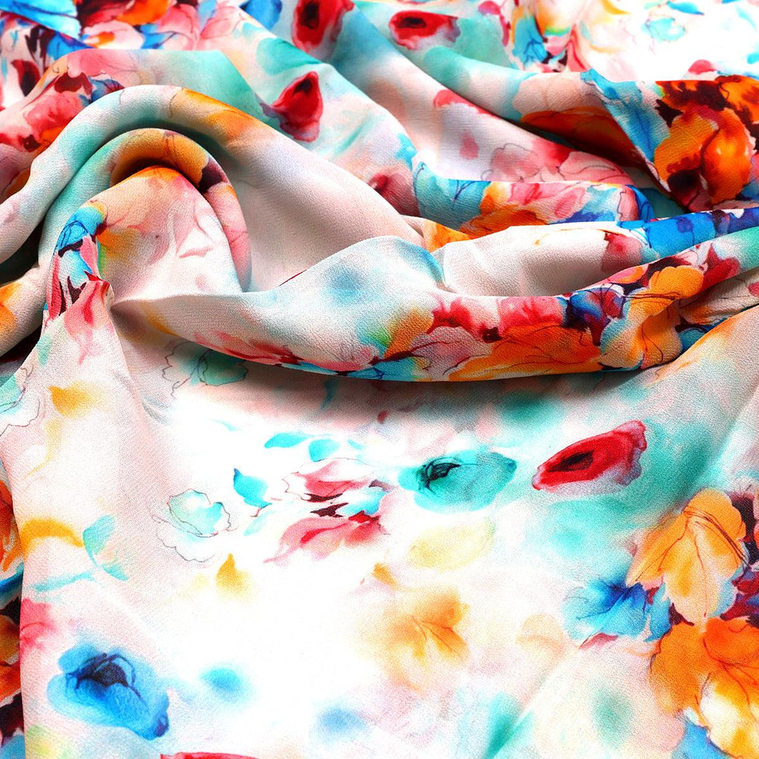 Rainbow Colourful Tulip Roses Digital Printed Fabric - Pure Georgette - FAB VOGUE Studio®