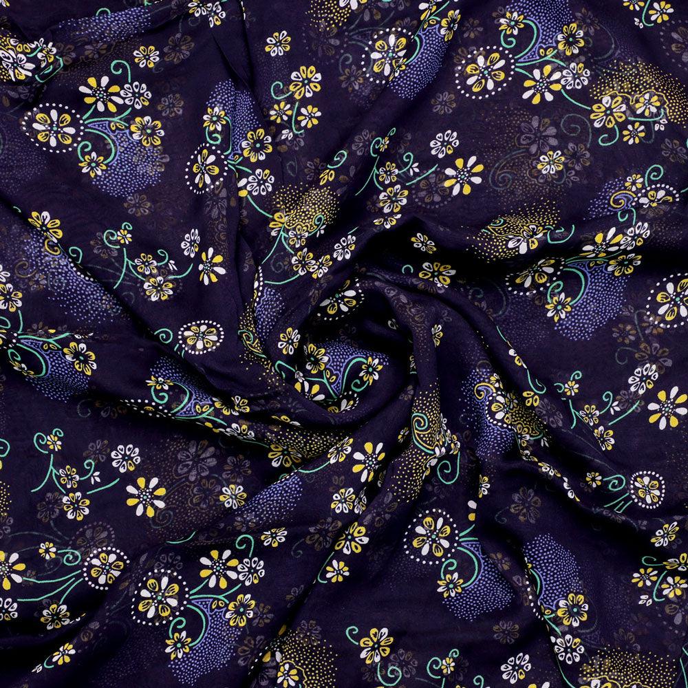 Royal Orchid Ditsy Digital Printed Fabric - Pure Georgette - FAB VOGUE Studio®