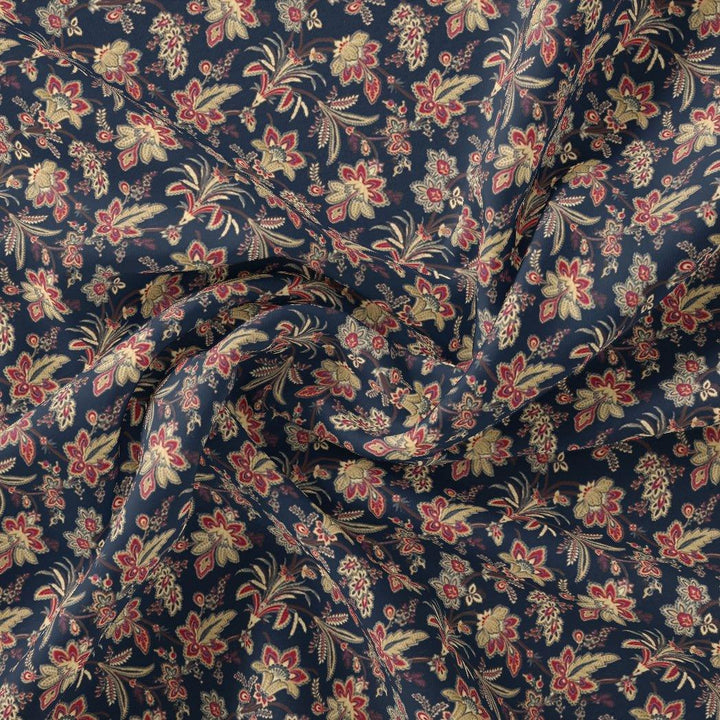 Decorative Jacobean Bluish Digital Printed Fabric - Pure Georgette - FAB VOGUE Studio®