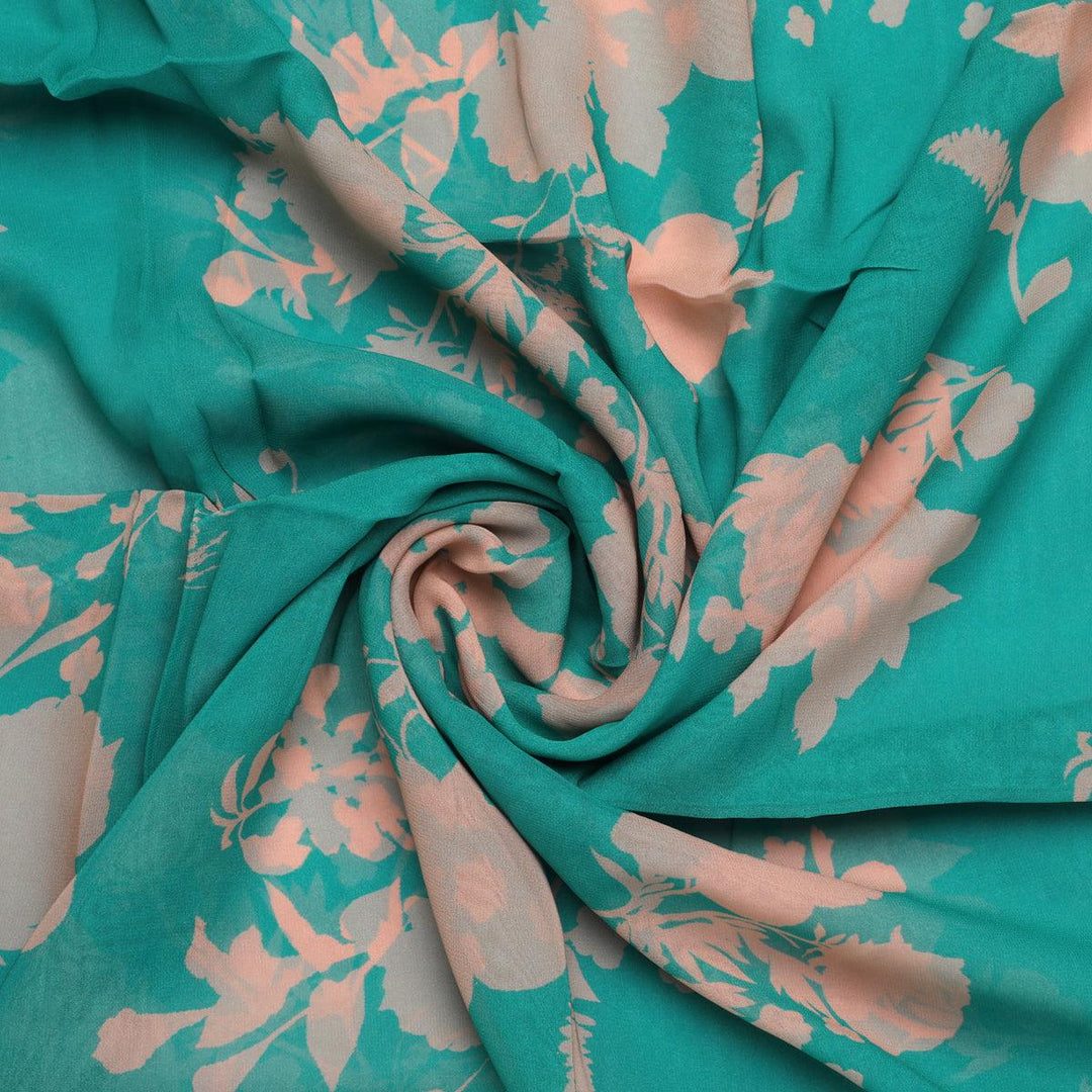 Rama Base Floral Flower Digital Printed Fabric - Pure Georgette - FAB VOGUE Studio®