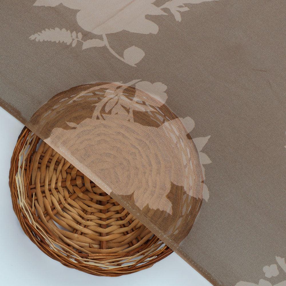 Beautiful Brown Floral Branch Digital Printed Fabric - Pure Georgette - FAB VOGUE Studio®