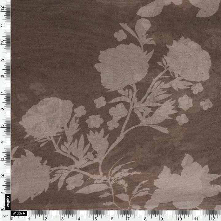 Beautiful Brown Floral Branch Digital Printed Fabric - Pure Georgette - FAB VOGUE Studio®