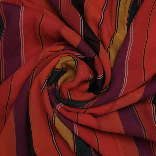 Tiny Serpentine Stripes Pattern Digital Printed Fabric - Pure Georgette - FAB VOGUE Studio®