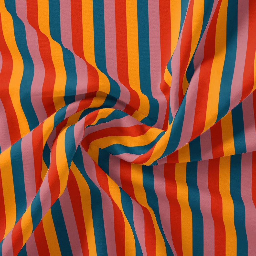 Rainbow Colourful Breton Stripes Digital Printed Fabric - Pure Georgette - FAB VOGUE Studio®