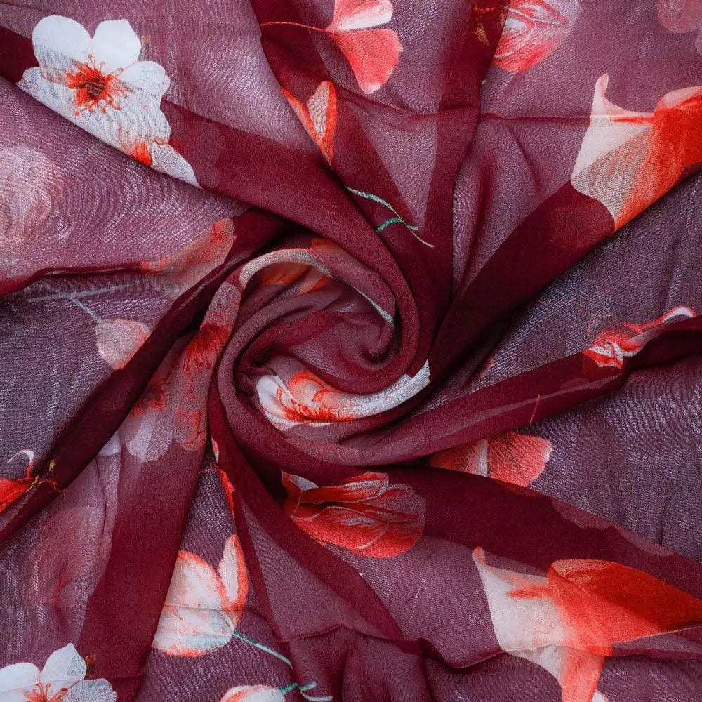 Shiny Red Tulip With Cherry Blossom Flower Digital Printed Fabric - Pure Georgette – pg 0 ta08648p16 110 shiny red tulip with cherry blossom flower digital printed fabric pure georgette 1