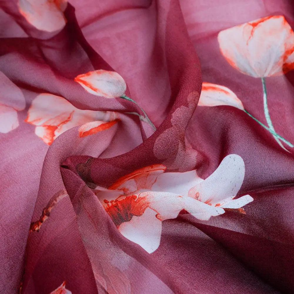 Shiny Red Tulip With Cherry Blossom Flower Digital Printed Fabric - Pure Georgette – pg 0 ta08648p16 110 shiny red tulip with cherry blossom flower digital printed fabric pure georgette 3