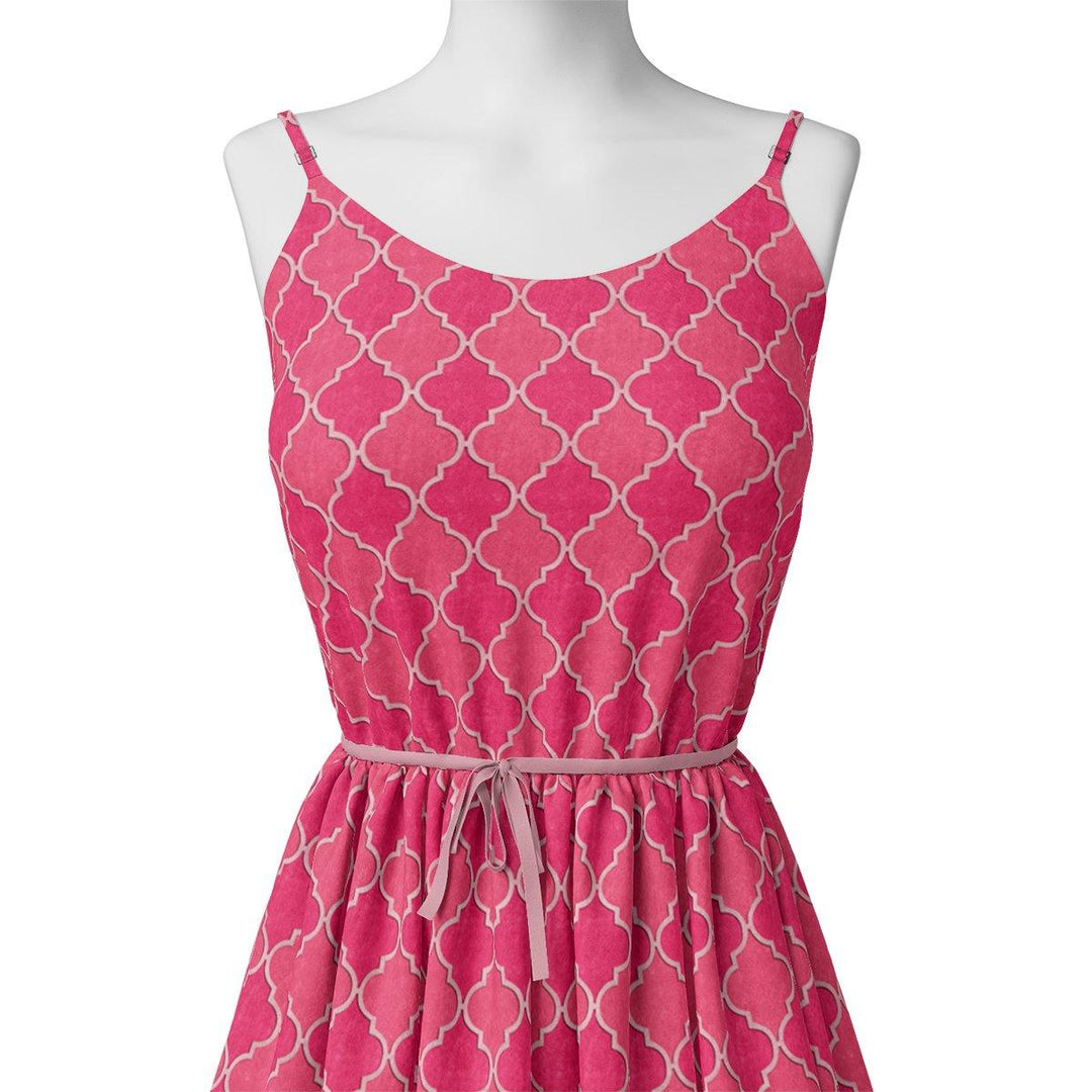 Pink Quatrefoil Patterns Digital Printed Fabric - Pure Georgette - FAB VOGUE Studio®