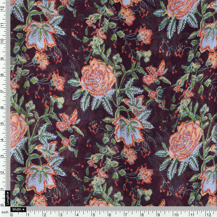 Lovely Roses Embroidery Brunch Digital Printed Fabric - Pure Georgette - FAB VOGUE Studio®
