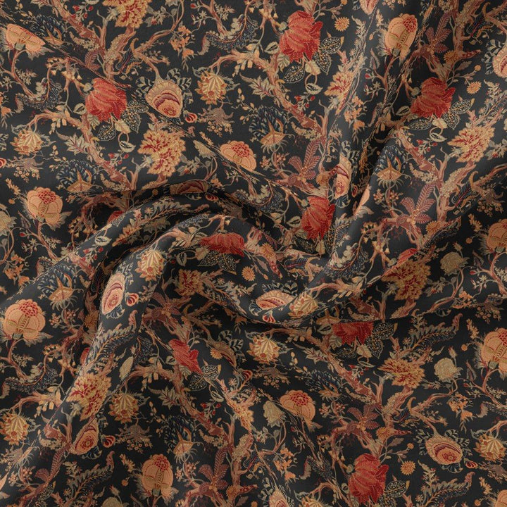 Japanese Chinoiserie Natural Digital Printed Fabric - Pure Georgette - FAB VOGUE Studio®
