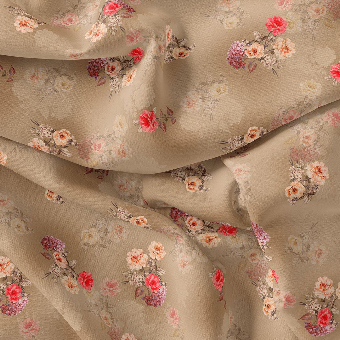 Coffee Floral Printed Pure Georgette Fabric Material - FAB VOGUE Studio®