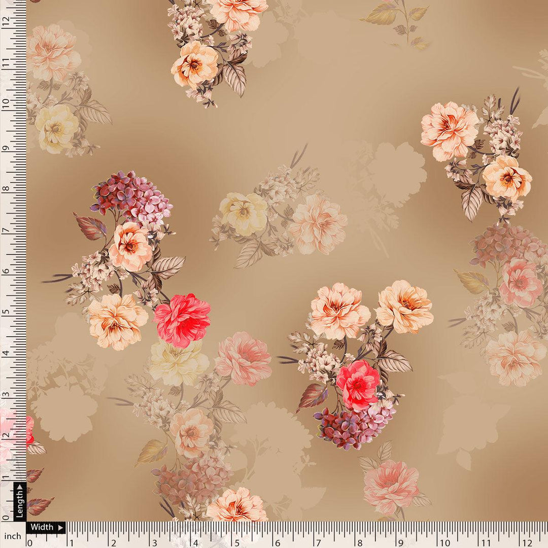 Coffee Floral Printed Pure Georgette Fabric Material - FAB VOGUE Studio®