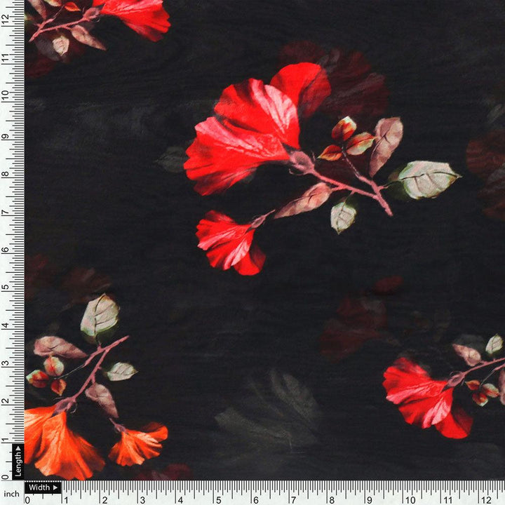Morden Red Iris With Golden Floral Digital Printed Fabric - Pure Georgette - FAB VOGUE Studio®
