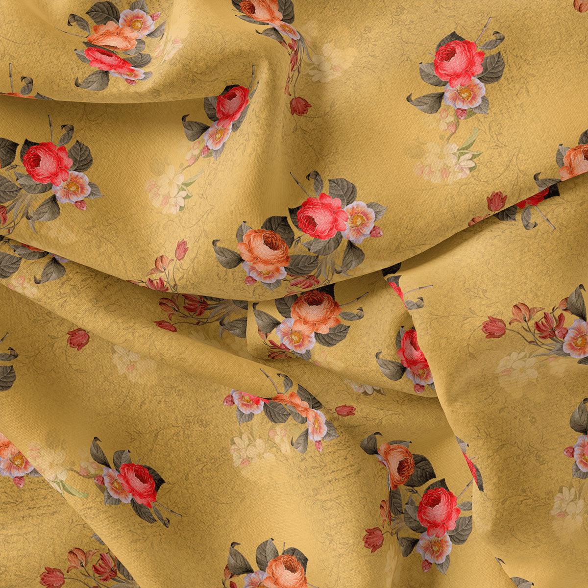 Golden Flower Printed Pure Georgette Fabric Material - FAB VOGUE Studio®