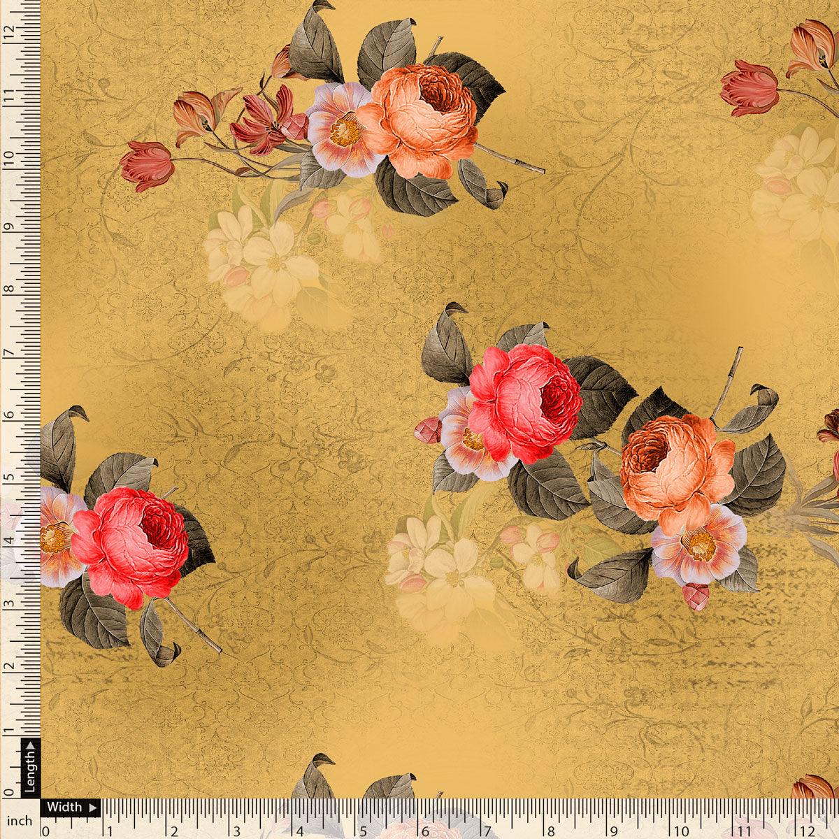 Golden Flower Printed Pure Georgette Fabric Material - FAB VOGUE Studio®