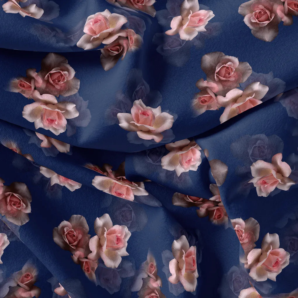 Valvet Blue Background With Creamy Roses Digital Printed Fabric - Pure Georgette – pg 0 ta08948p1 110 valvet blue background with creamy roses digital printed fabric pure georgette 4