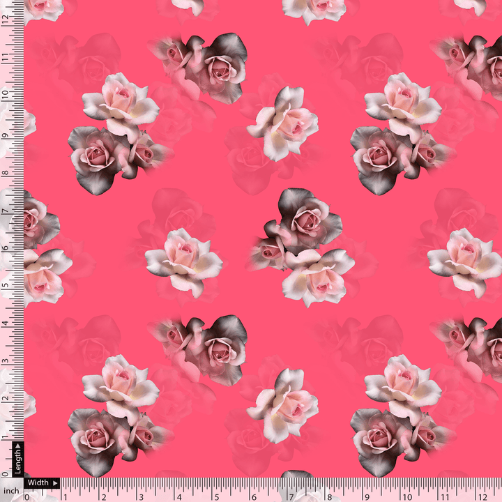 Pinkish Background With Valvet Roses Digital Printed Fabric - Pure Georgette - FAB VOGUE Studio®