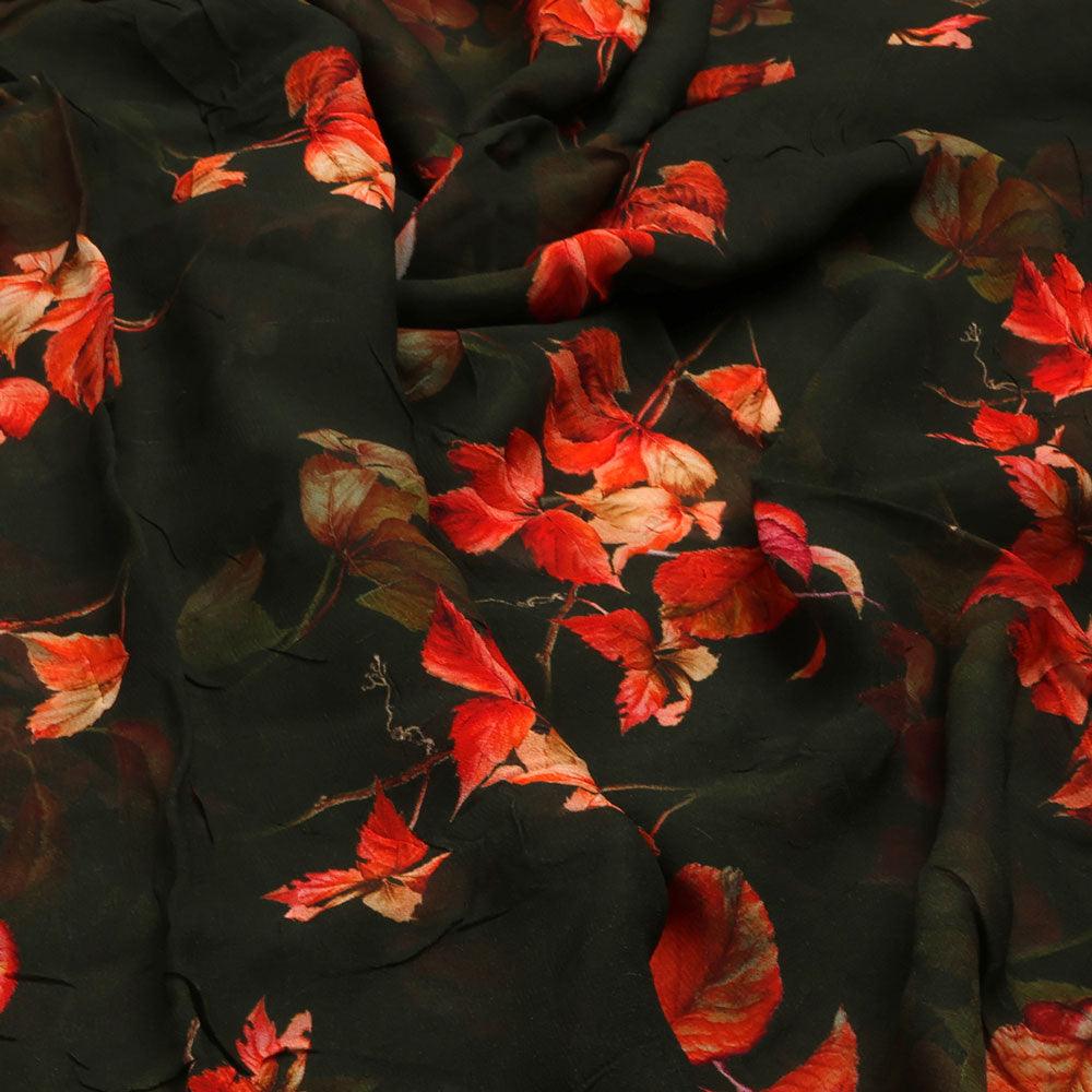 Green Leaves Pure Georgette Printed Fabric - FAB VOGUE Studio®