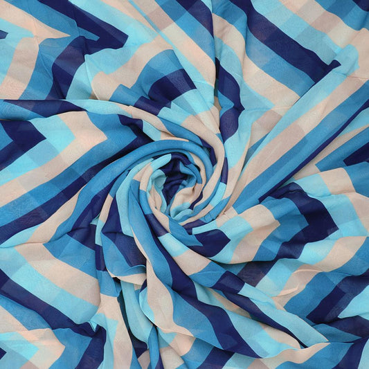 Beautiful Zigzag Strips Digital Printed Fabric - Pure Georgette - FAB VOGUE Studio®