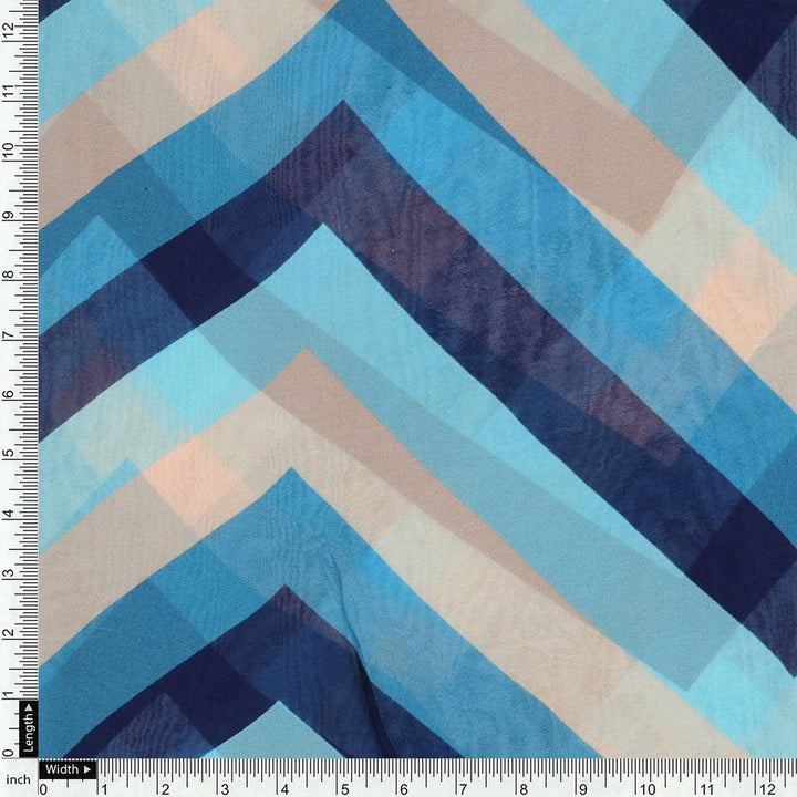 Beautiful Zigzag Strips Digital Printed Fabric - Pure Georgette - FAB VOGUE Studio®