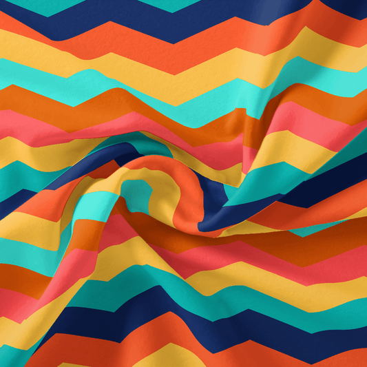 Rainbow Colour Strips Zigzag Digital Printed Fabric - Pure Georgette - FAB VOGUE Studio®