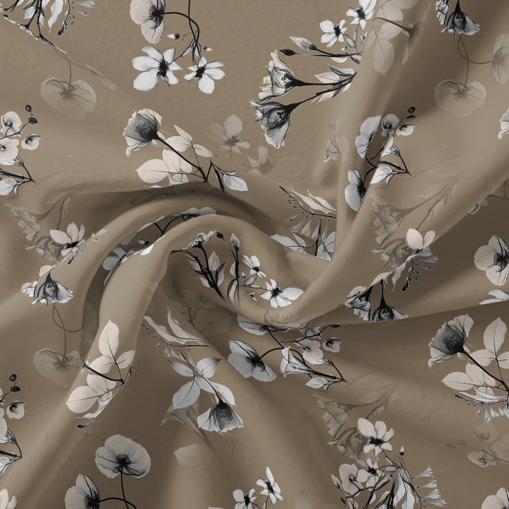 Morden Paint Of Leaves With Flower Digital Printed Fabric - Pure Georgette - FAB VOGUE Studio®