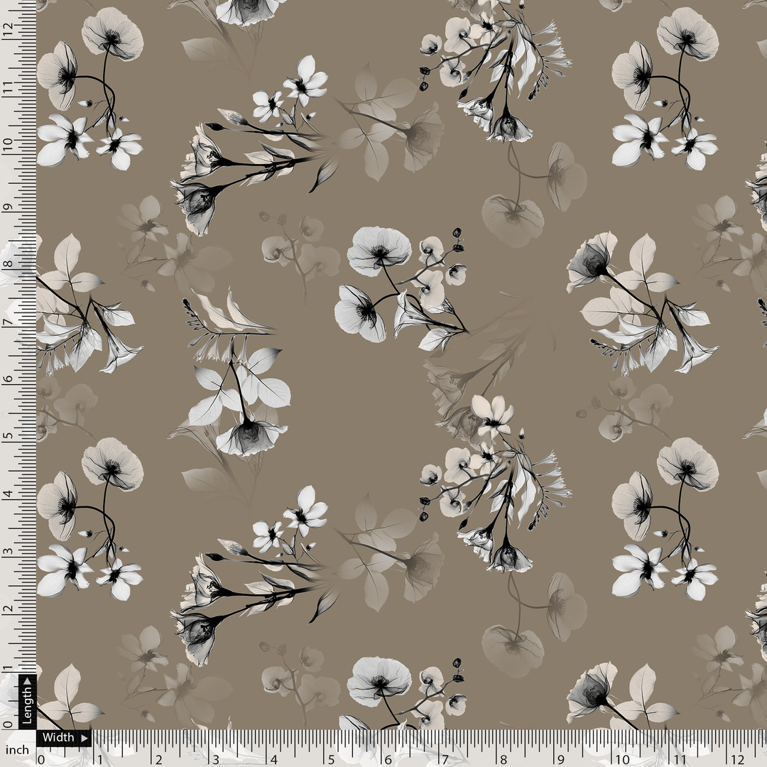Morden Paint Of Leaves With Flower Digital Printed Fabric - Pure Georgette - FAB VOGUE Studio®