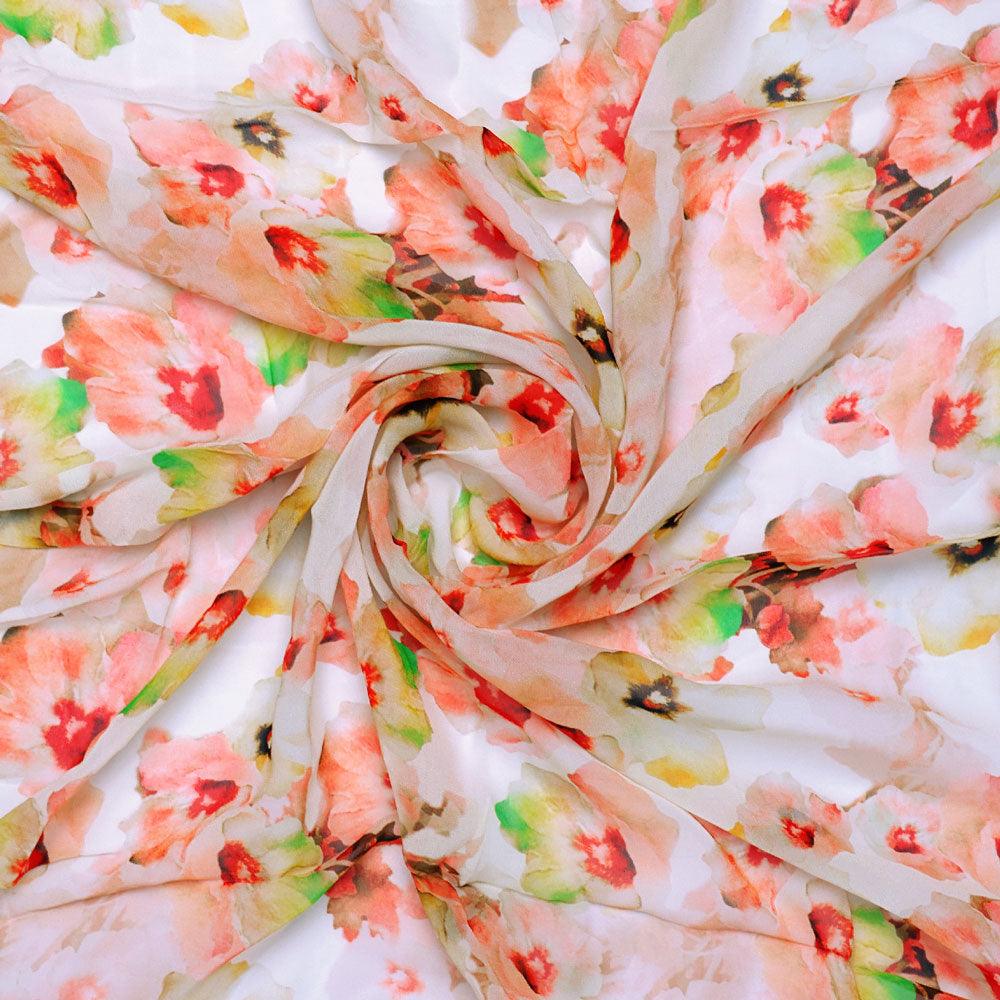 Cream Floral Pure Georgette Printed Fabric - FAB VOGUE Studio®