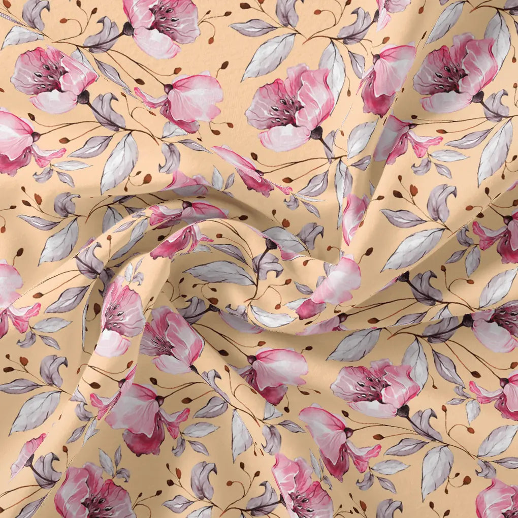 Modern Paint Of Leaves With Flower Digital Printed Fabric - Pure Georgette – pg 0 ta09552p11 110 modern paint of leaves with flower digital printed fabric pure georgette 1