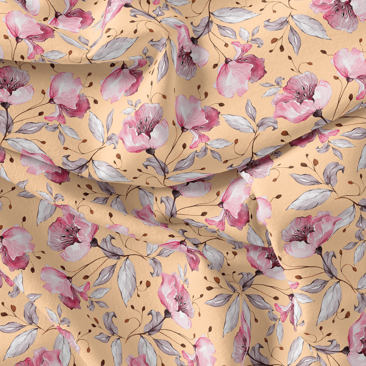 Modern Paint Of Leaves With Flower Digital Printed Fabric - Pure Georgette - FAB VOGUE Studio®