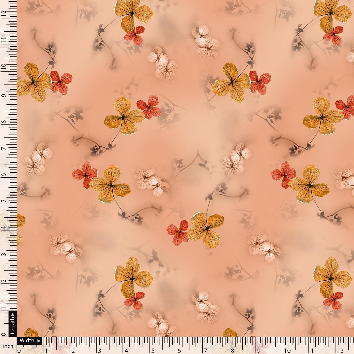 Repeat Red And Golden Periwinkle Digital Printed Fabric - Pure Georgette - FAB VOGUE Studio®