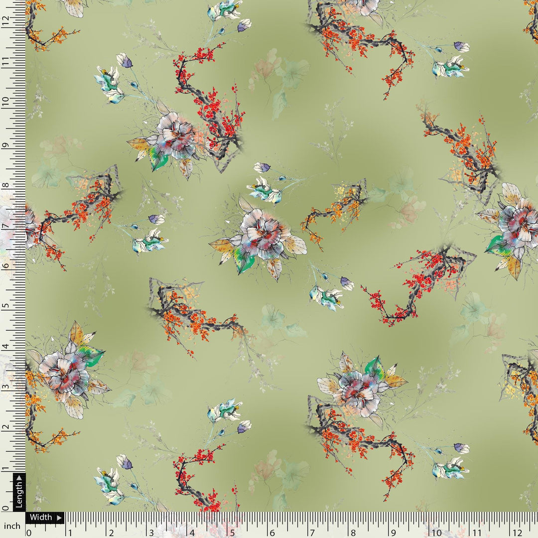 Nature Art Botanical Flower Digital Printed Fabric - Pure Georgette - FAB VOGUE Studio®