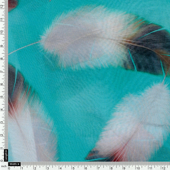Winter Cool Ice Temple Colour Feather Digital Printed Fabric - Pure Georgette - FAB VOGUE Studio®